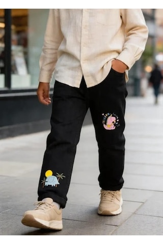 Kaizer Jeans Pembe Unicorn Baskılı Siyah Çocuk Pantolonu