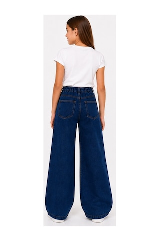 İrem Çocuk Giyim Kız Çocuk Geniş Paça Yüksek Bel Model Beli Lastikli Fermuar Kapamalı Oversize Lacivert Renk Kot Pantolon Lacivert