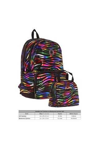 Kaukko Shine Zebra Desenli Siyah Çok Renkli Kız Çocuk Okul Sırt Çantası Ve Beslenme Çantası Seti Siyah