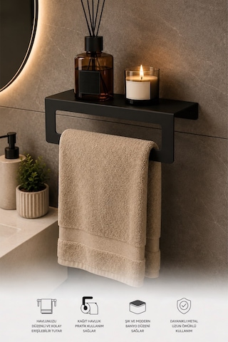 Siyah Metal Duvara Monte Havluluk - Şık Ve Dayanıklı Banyo&mutfak Siyah