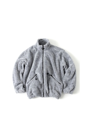 Gri Peluş Dik Yaka Cepleri Fermuarlı Oversize Peluş Ceket Gri Melanj