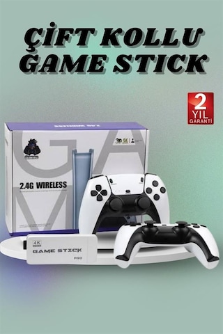 Çift - 80 - Oyun Kollu 4k Hd Ekran Nostaljik 20.000 Oyunlu Beyaz - Csmo-tex - Game Stick