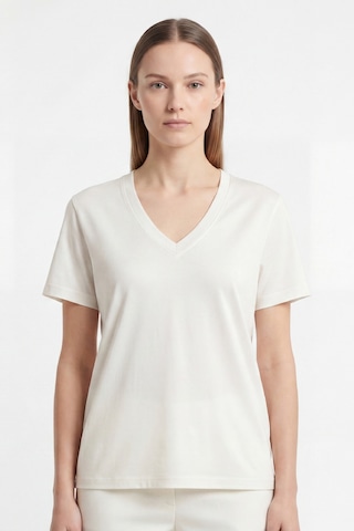 Goffra Kadın Vision V Yaka Premium Kalite Yoğun Dokulu Pamuklu T-shirt Krem W102-r0220-02