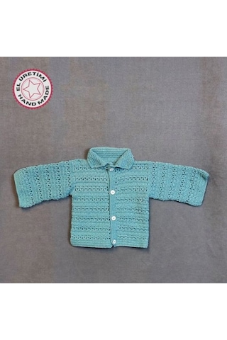 Uretti - Talia 8659 0480 El Örgüsü Koton İp Erkek Çocuk Yeşil Hırka - 6 / 9 Ay Yeşil