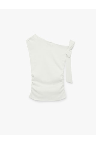 Koton Slim Fit Asimetrik Yaka Kolsuz Bürümcük Bluz Ekru 6sal30193ık