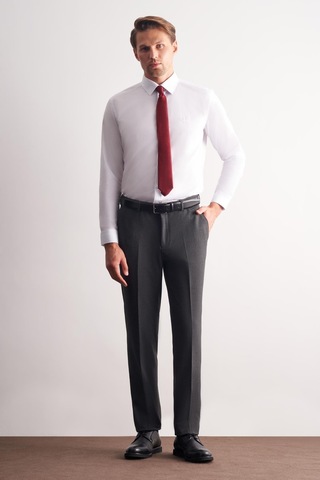 İmza Beyaz Klasik Yaka Uzun Kol Cepsiz Slim Fit Basic Pamuklu Gömlek 1004255057 Beyaz
