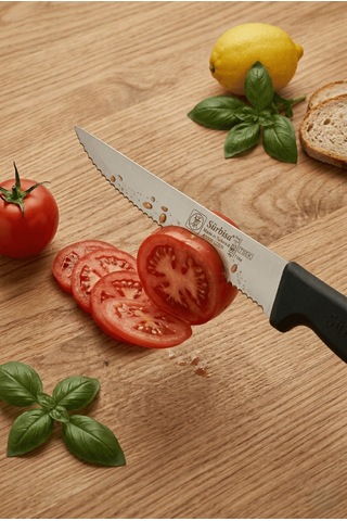 Lazerli Tırtıklı Sürmene Sebze Meyve Biftek Steak Mutfak Bıçağı 24 Cm Lazer Bileme Sürbisa 61005-lz Siyah