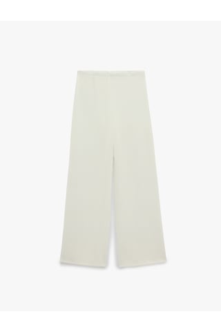 Koton Koton X Sibil Çetinkaya - Bürümcük Kumaş Dokulu Düz Bol Paça Pantolon Kırık Beyaz 6sak40029uk Ekru