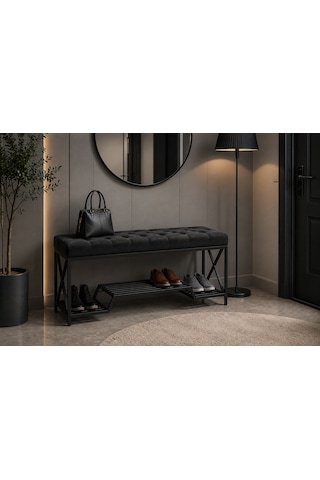 Siyah Metal Bench Ayakkabılık Bank, Kapı Girişi Puf Ayakkabılık Antrasit