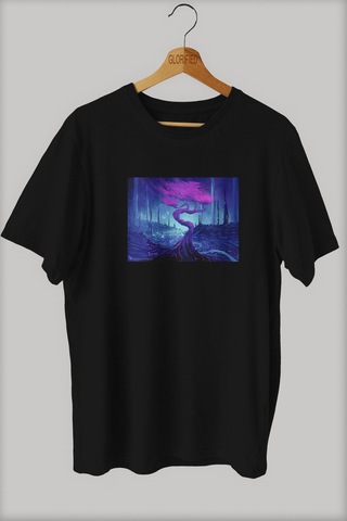 Noıssey -wed Akasya Tasarım Baskılı Oversize T-shirt Tişört Sokak Tarzı Siyah