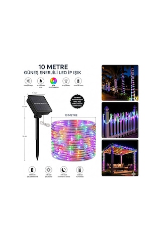10 Metre Güneş Enerjili Rgb Led Hortum Işık Kumandalı Su Geçirmez Bahçe Balkon Dış Mekan Aydınlatma Diğer