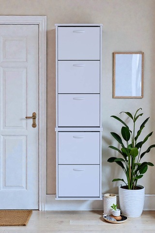 Eliusta Porta 10 Bölmeli Ayakkabılık Beyaz 52 Cm Genişlikte 52x193x26 Cm Duvara Monte Ayakkabılık Beyaz