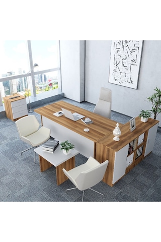 Pasha 4'lü Ofis Takımı  Model 6 Ceviz Beyaz