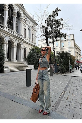 Modalima Eskitme Baggy Jean Pantalon Çok Renkli