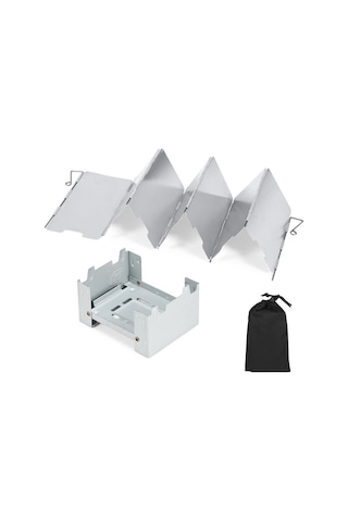 Fortunelane 7 Levha Saklama Alkol Ocağı Seti Gri Rüzgarlı Kampanya Kompakt Katlanabilir Gri