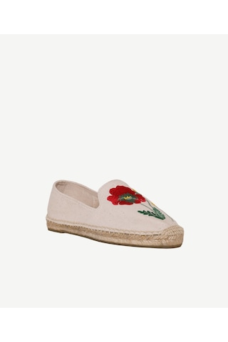 Yargıcı Çiçek Desenli Nakış İşleme Espadril 26ykay4027x 006 Ekru