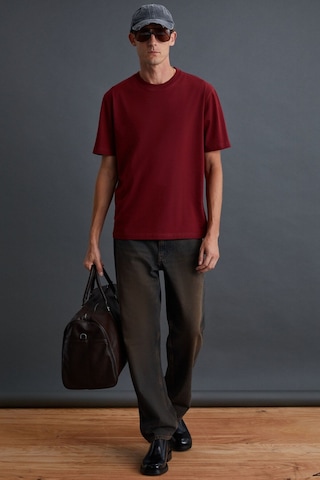 GRIMELANGE Solo Erkek %100 Organik Pamuklu Kalın Dokulu Comfort Fit Bisiklet Yakalı Bordo T-shirt Bordo