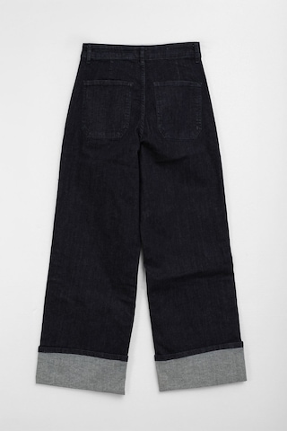 Bluew White Kadın Yüksek Bel Wide Leg Paçası Katlamalı Lacivert Jean Pantolon
