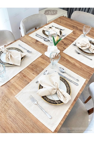 35x50cm 4 Adet %100 Pamuk Ham Keten Amerikan Supla, Vintage Sunum Peçetesi, Keten Amerikan Servis Bej