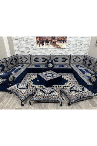 Coton Şark Köşesi 20cm Yüksekliğinde Minder Takımı Lacivert