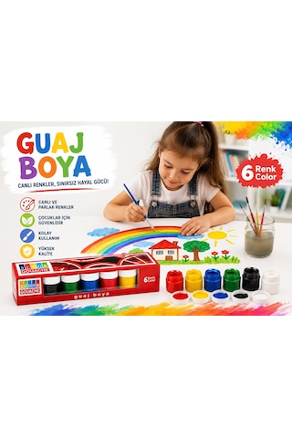 Südor Guaj Boya 6 Renk 20 Ml Canlı Renkler Çocuklar İçin Boyama Ve Resim Seti Çok Renkli