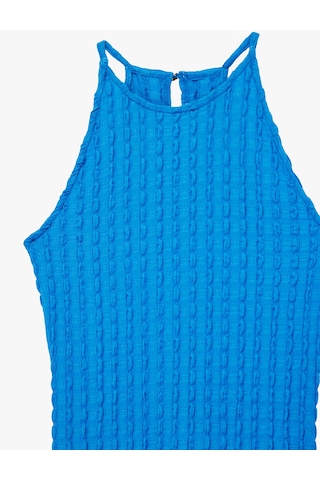Koton Bürümcük Kumaş Slim Fit Uzun Halter Yaka Kalem Elbise Mavi 6sak80020uk Mavi