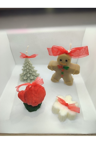 Yeni Yıl Set Mumu Kurabiye Adam,çam Ağacı,eldiven Ve Kartanesi