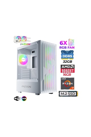 Fazeon Astra X540 R7-9700X 32 GB 1 TB M.2 NVMe SSD 16 GB RX9060XT Free Dos Masaüstü Oyuncu Bilgisayarı