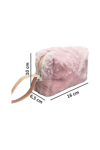 Chic Clutch Seyahat Makyaj Organizeri Kozmetik Çantası Tüy Peluş - 250 Açık Pembe