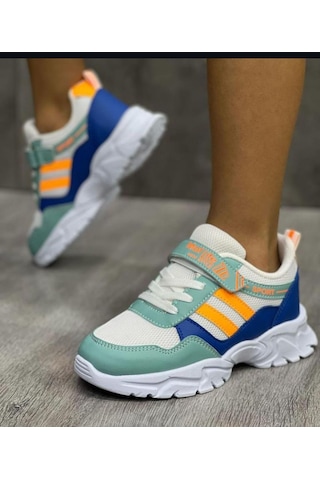 Adımist Çocuk Ortopedik Cırtlı Hafif Unisex Sneaker Spor Ayakkabı Maf Cırtlı Yeşil - Mavi