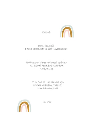 4 Lü El Yüz Havlu Seti %100 Pamuklu Gökkuşağı 50x85 Cm Mavi Çok Renkli