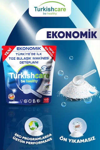 Turkishcare Ekonomik Hepsi Bir Arada Bulaşık Makinesi Tablet Deterjanı Toz 40 Yıkama