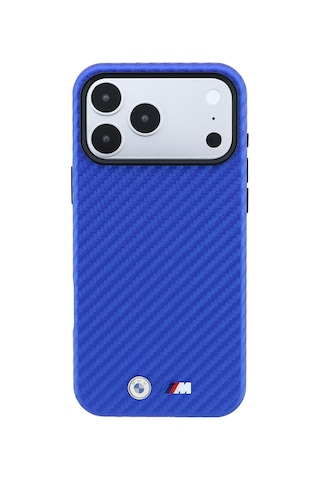 Apple iPhone Uyumlu 18 Pro Max Kılıf Bmw Lisanslı M-safeli Karbon Fiber Ve Metal Logolu Pu Deri Kapak Mavi