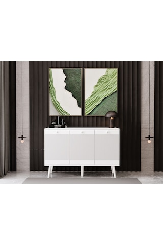 Melura Konsol 120 Cm %100 Mdf Lake Ahşap Ayaklı Beyaz