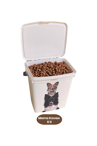 2 Li Evcil Hayvan Mama Kovası Seti, 2 Adet Kapaklı Kulplu Kedi Köpek Mama Saklama Kabı Kutusu 6lt