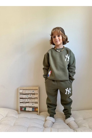 Jolly Kids Erkek Çocuk Yazı Baskılı Sweatshirt Takım Mint Mint Yeşili