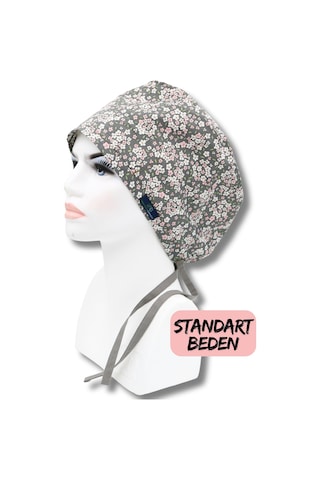 Standart Beden Gri Çıtı Pıtı Çiçekler Cerrahi Bone Doktor Hemşire Sağlıkçı Hastane Bonesi Renkli