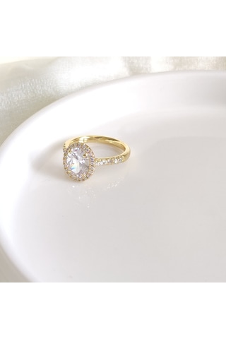 Xupıng Oval Taşlı Gold Yüzük - 14 Beyaz