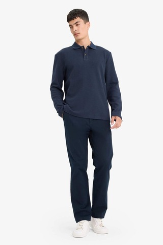 Defacto %100 Pamuk Regular Fit Polo Yaka Düğmeli Dokulu Sweatshirt E9627ax25aunv64 Lacivert