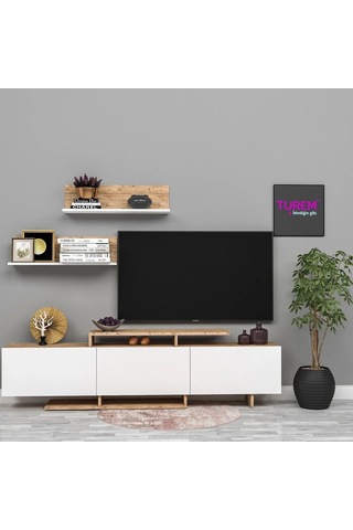 Kar Beyaz Üst Raflı Tv Ünitesi Suntalam Siyah