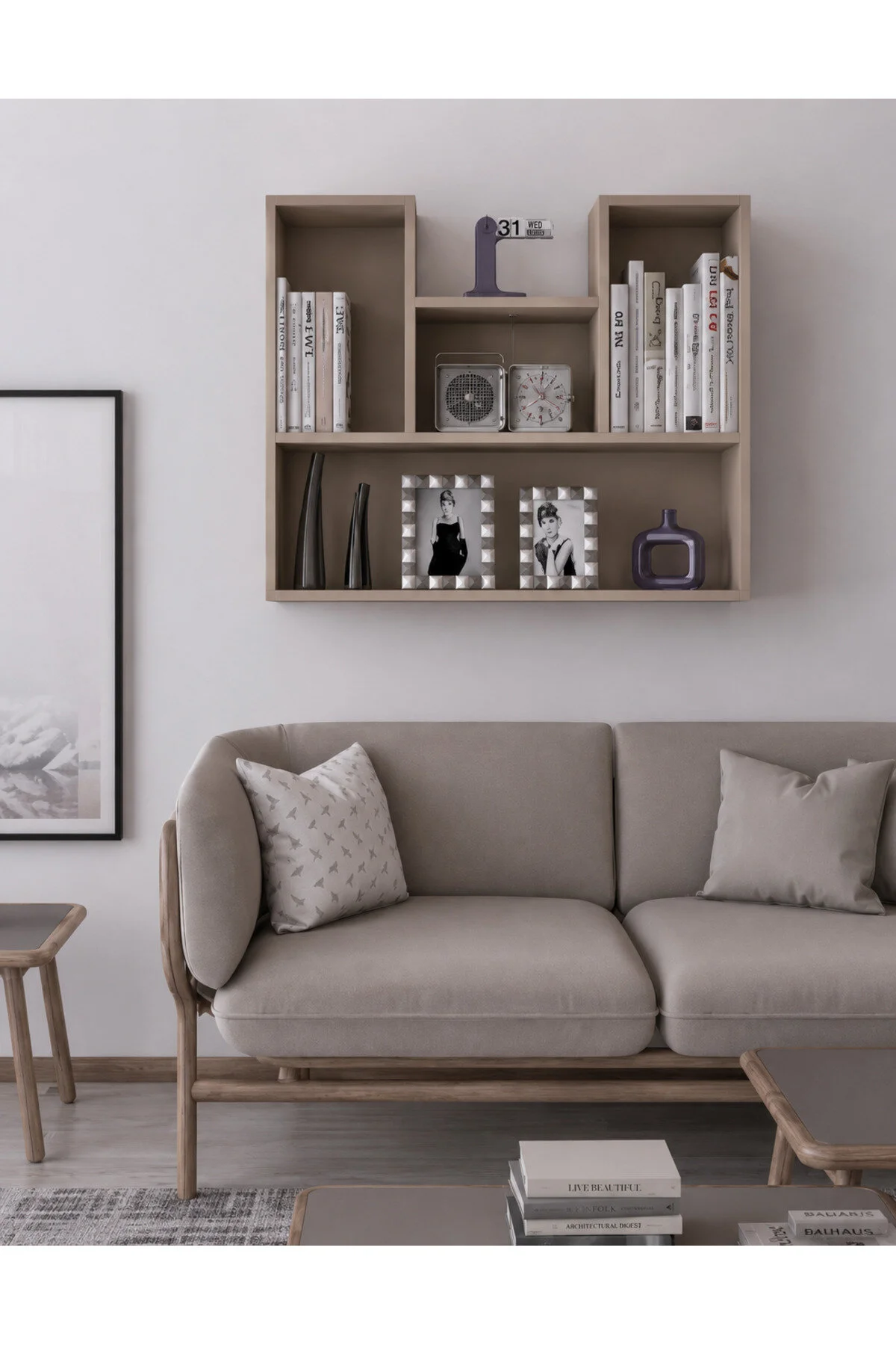 Lale Dekoratif Duvar Rafı Salon Banyo Balkon Mutfak Kitaplık Çok Amaçlı Raf Beyaz Beyaz Krem