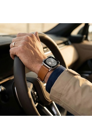 Goldoni Apple Watch Uyumlu İnce Taba Deri Kordon Metal Köprülü