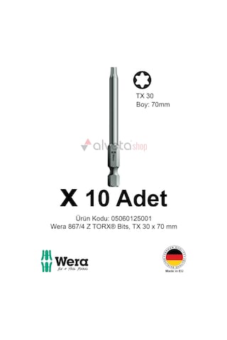 Alveta Wera 867/4 Z Torx Tx30 X 70mm Tornavida Ucu 10 Adet Torx Vidalama Bits Seti Uzun Seri