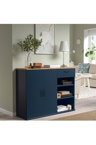 Büfe, Derinlik: 37.5 Cm Yükseklik: 90 Cm Genişlik: 120 Cm Depolama Ve Organizasyon Vitrin Mavi-siyah Mavi