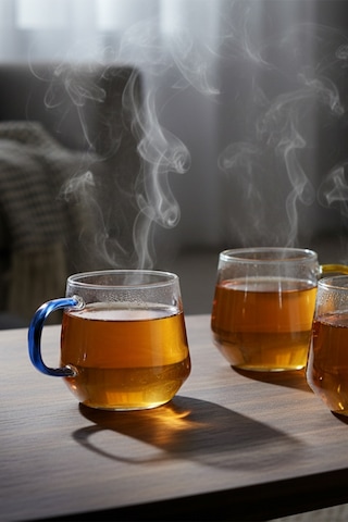 4 Kişilik Geometrik Tasarım Cam Çay Kupa Takımı 420 Ml Beyaz