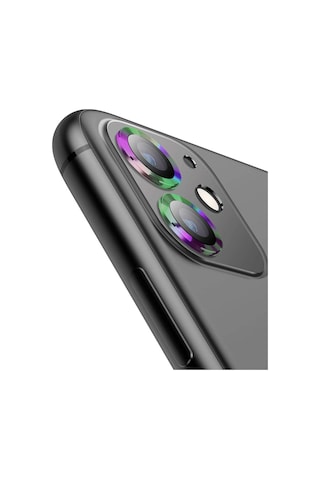 Buff Apple Uyumlu iPhone 11 / 12 / 12 Mini Kamera Metal Lens Koruyucu Gökkuşağı