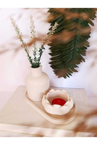 Vazo Seti Pampas Vazo Lotus Mumluk Dekoratif Tabak Biblo Seti 3 Parça Koyu Krem Renginde