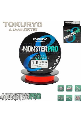 Tokuryo Lıne Lab Monsterpro X8 1.0pe 0.12mm 18ıb 8.2kg Red 300mt