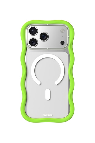 Apple Uyumlu iPhone 17 Pro Max  Kılıf M-safe Şarj Özellikli Youngkit Wave Clear Serisi Kapak Yeşil Yeşil