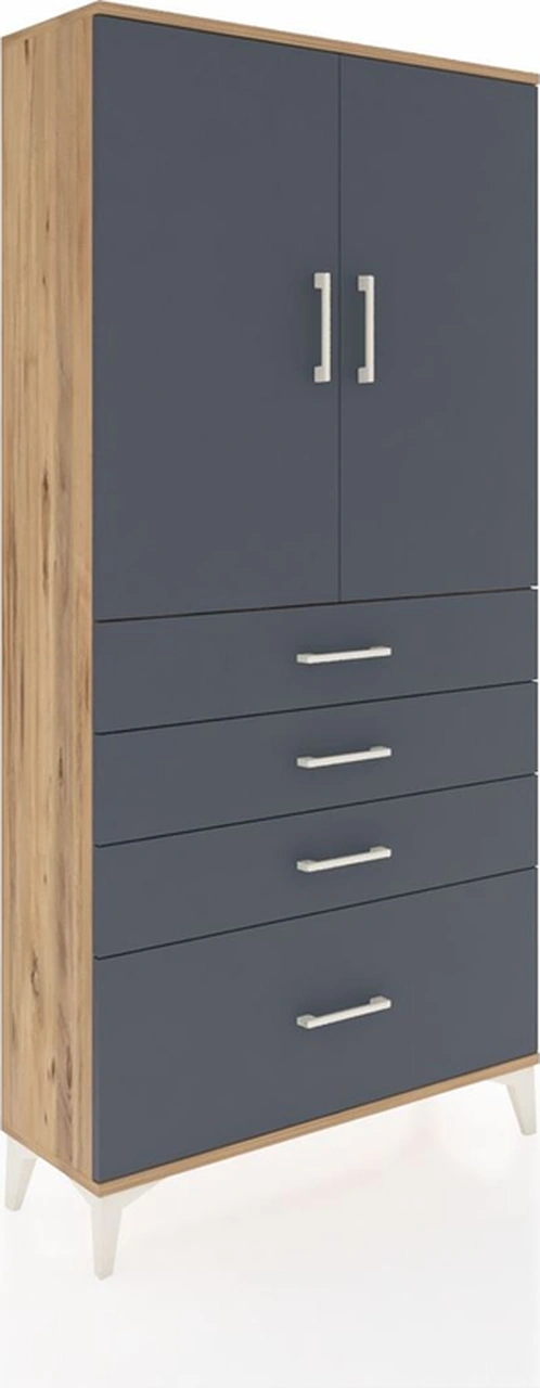 Arges Dolap 3 Raflı 4 Çekmeceli 2 Kapaklı 88x30x182 Çam-antrasit Çam